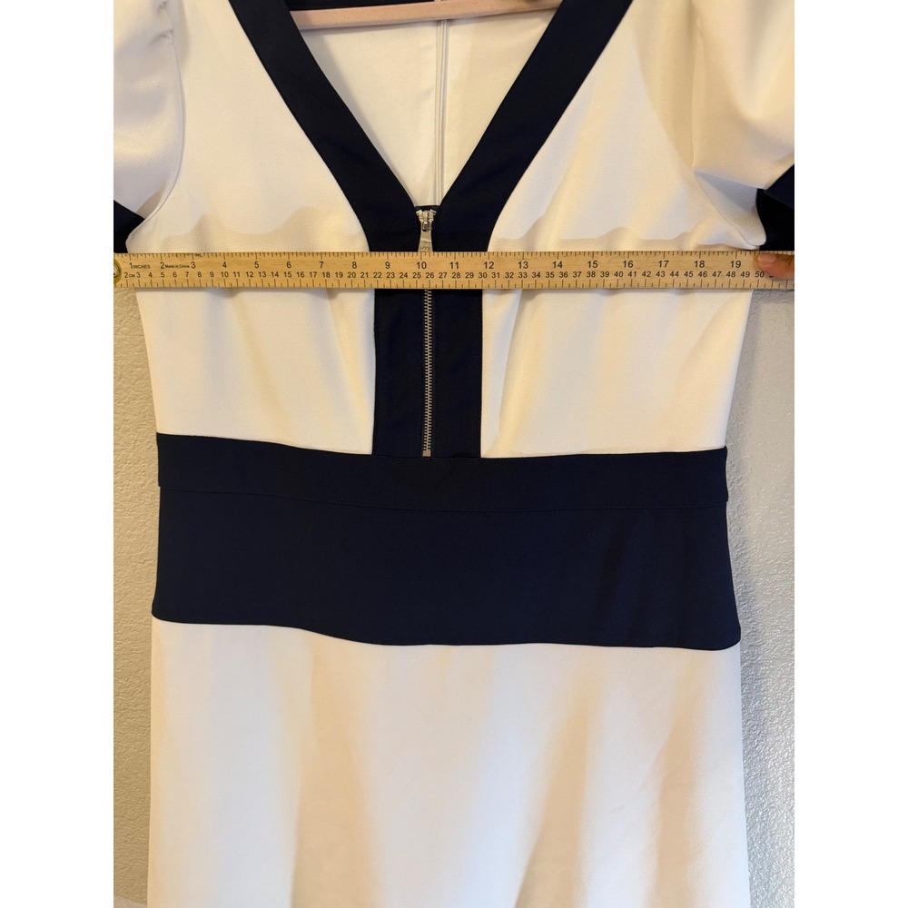 DKNY Fit & Flare Dress Size 14 Ivory Navy Colorblock Zip Front ShortSleevederby - Picture 5 of 8
